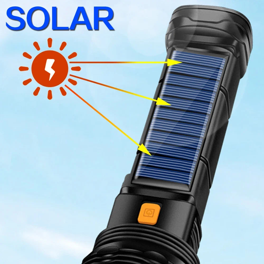 Solar LED Flashlight with Power Bank