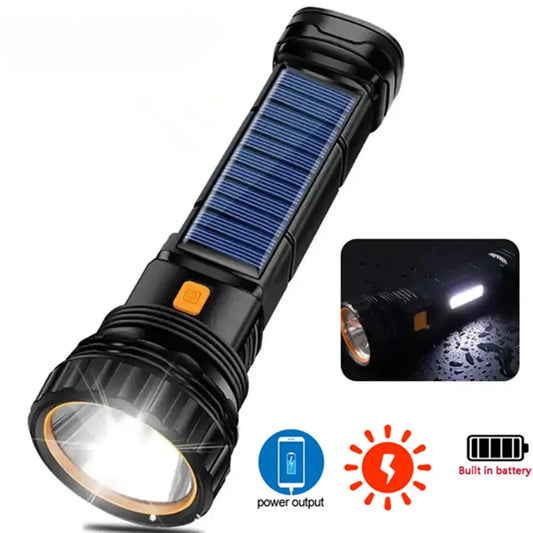Solar LED Flashlight with Power Bank