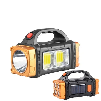 2025 Powerful LED Flashlight USB+Solar Rechargeable Flashlight COB Outdoor Camping Torch Portable Searchlight Power Bank Outdoor