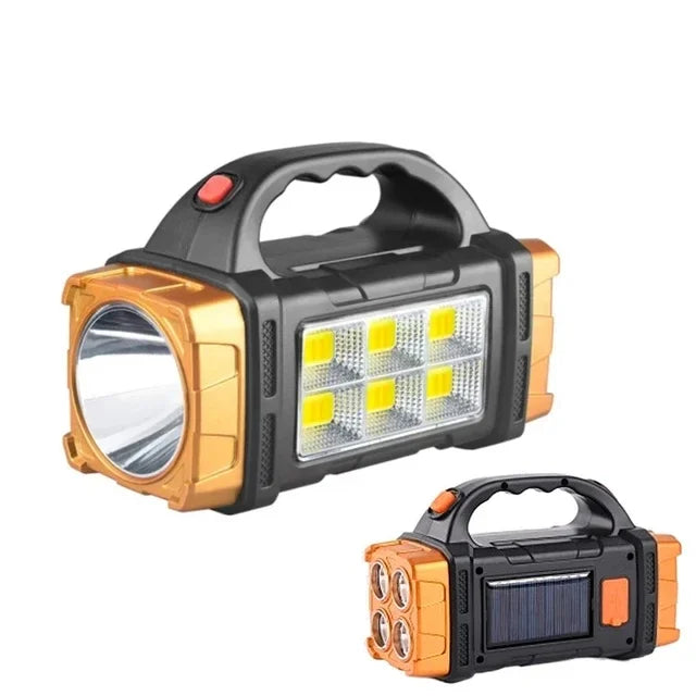 2025 Powerful LED Flashlight USB+Solar Rechargeable Flashlight COB Outdoor Camping Torch Portable Searchlight Power Bank Outdoor