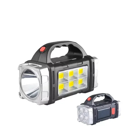 2025 Powerful LED Flashlight USB+Solar Rechargeable Flashlight COB Outdoor Camping Torch Portable Searchlight Power Bank Outdoor