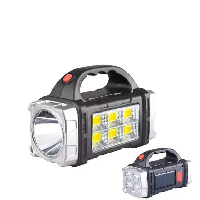 2025 Powerful LED Flashlight USB+Solar Rechargeable Flashlight COB Outdoor Camping Torch Portable Searchlight Power Bank Outdoor