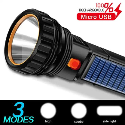 Solar LED Flashlight with Power Bank