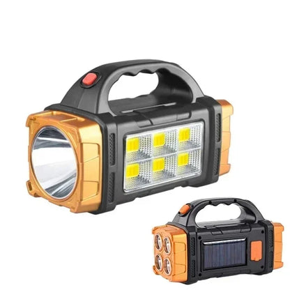 2025 Powerful LED Flashlight USB+Solar Rechargeable Flashlight COB Outdoor Camping Torch Portable Searchlight Power Bank Outdoor