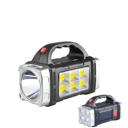 2025 Powerful LED Flashlight USB+Solar Rechargeable Flashlight COB Outdoor Camping Torch Portable Searchlight Power Bank Outdoor